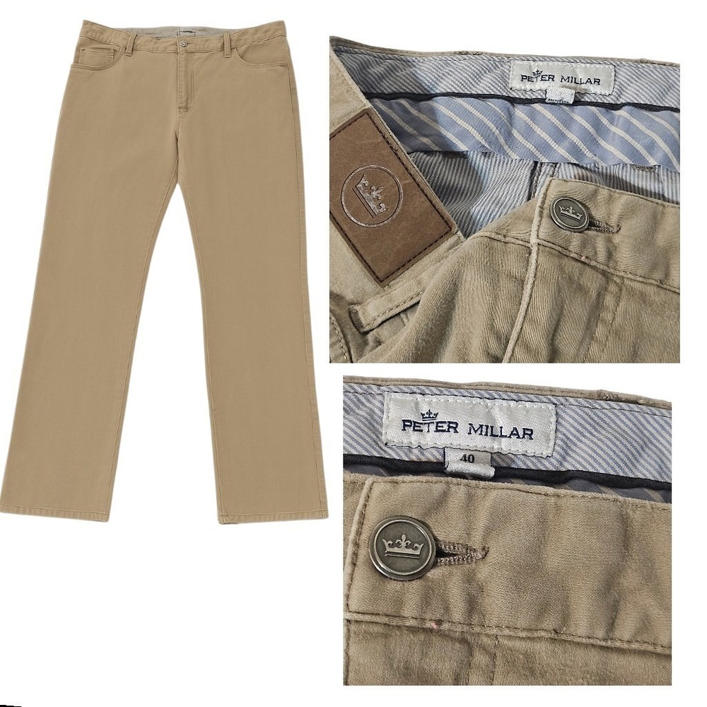 Peter Millar Pants Mens 38x32 Ultimate Sateen 5 Pocket Chino Taupe Stretch Golf